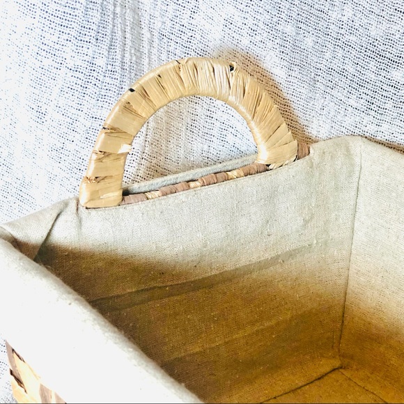 Linen Lined Boho Rattan Wicker + Wire Basket - Picture 2 of 7